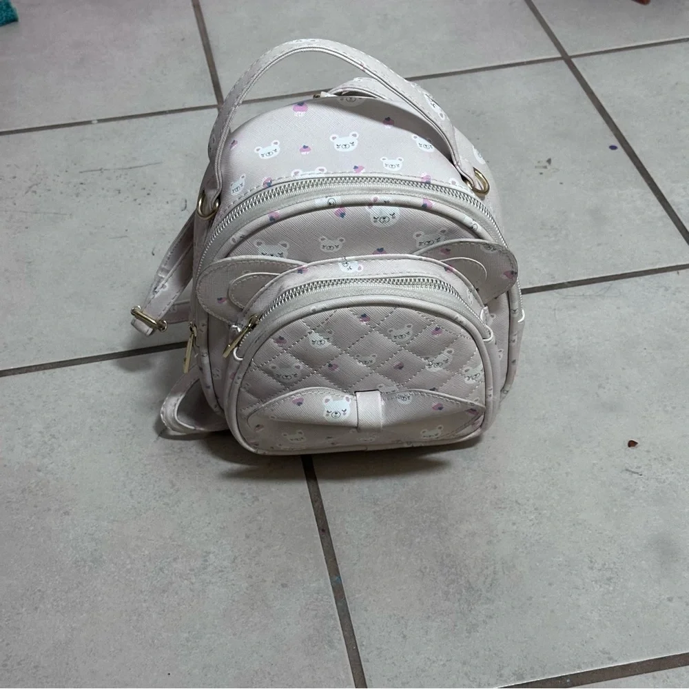 Kids Beige Mini‎ Faux Leather Backpack.